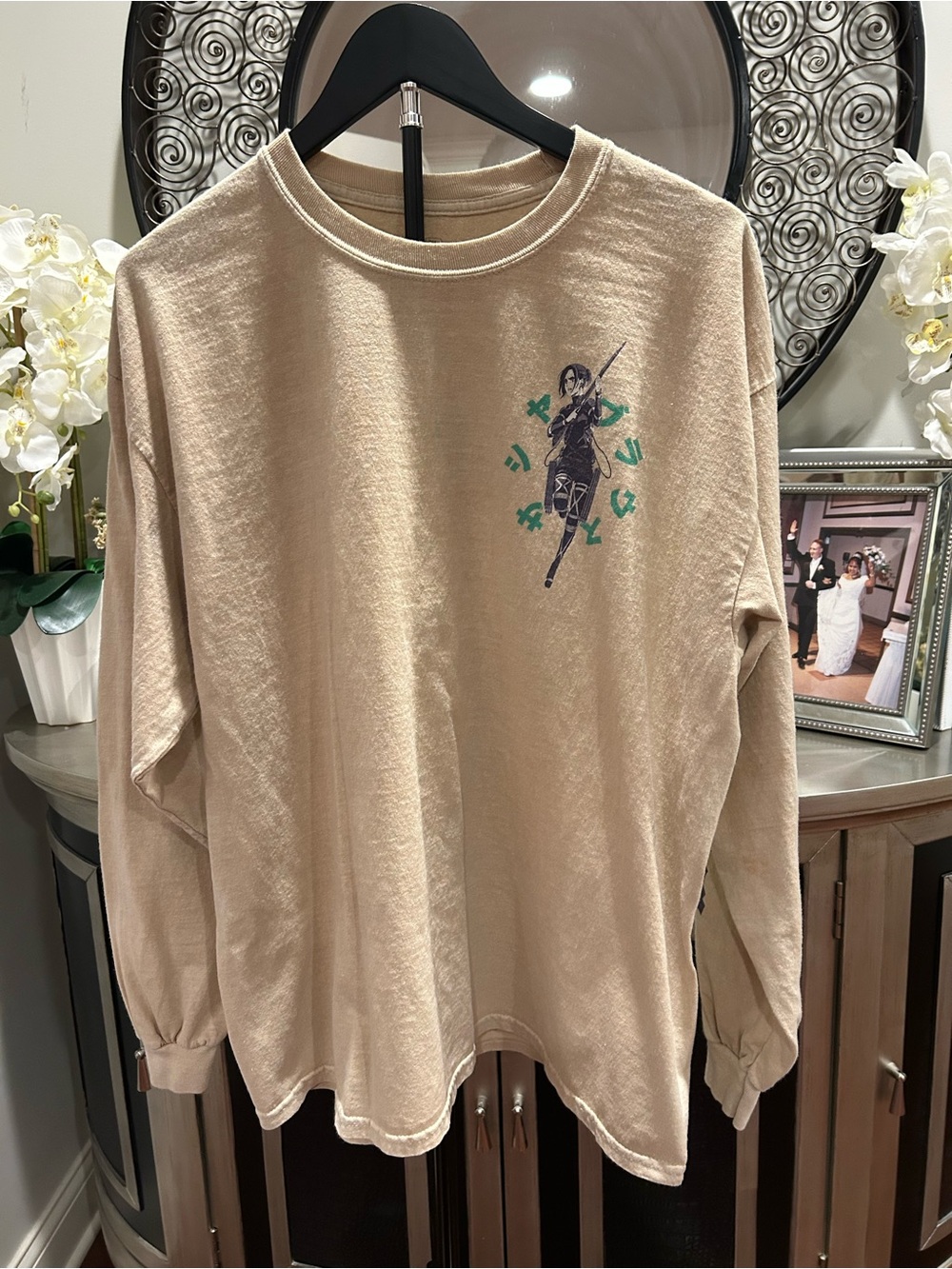 Ripple Junction Beige Graphic Long-Sleeve Tee with Green Accent